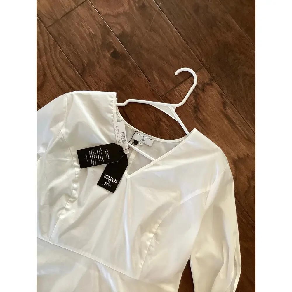 NWT Universal Standard X J. Crew Womens Tie Sleeve Poplin Blouse Top White Small - Picture 3 of 10